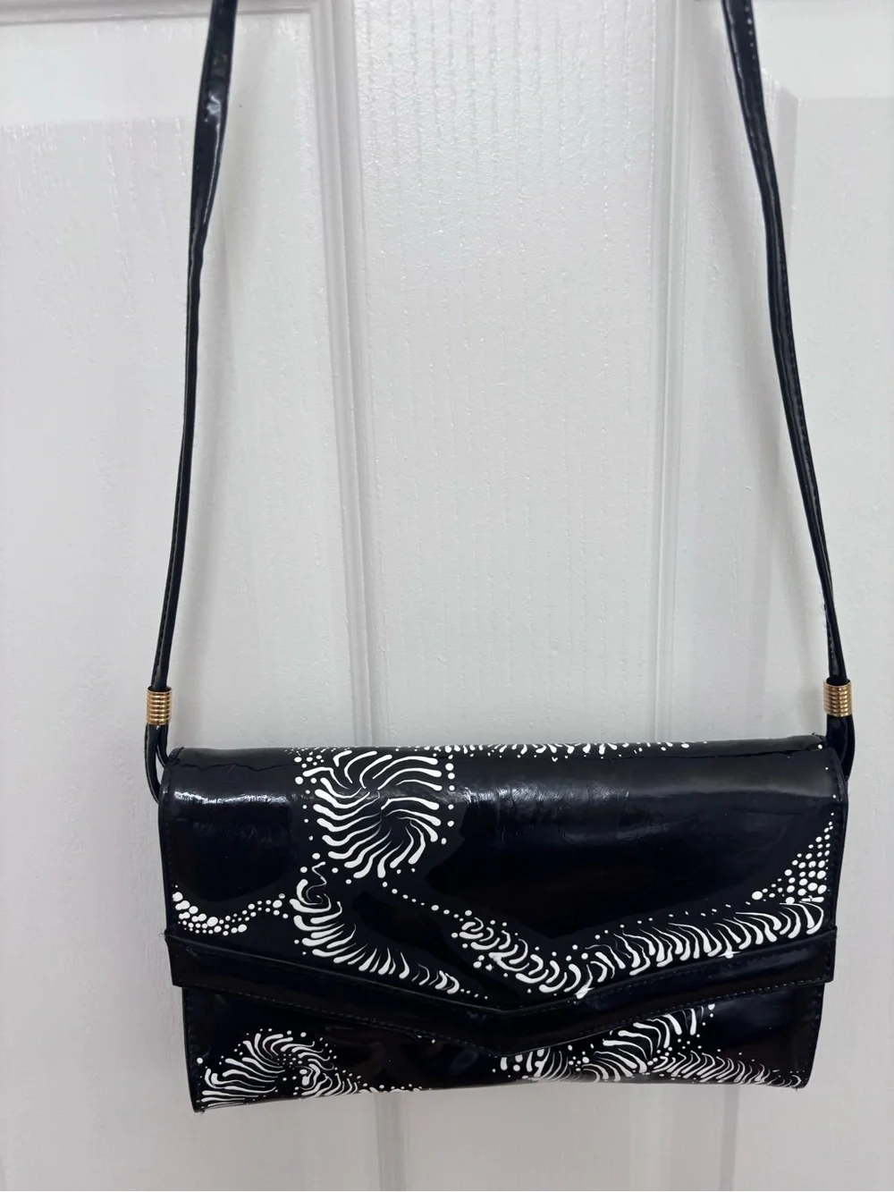 Black & White Patterned Crossbody Clutch -Hand painted. One of a kind.